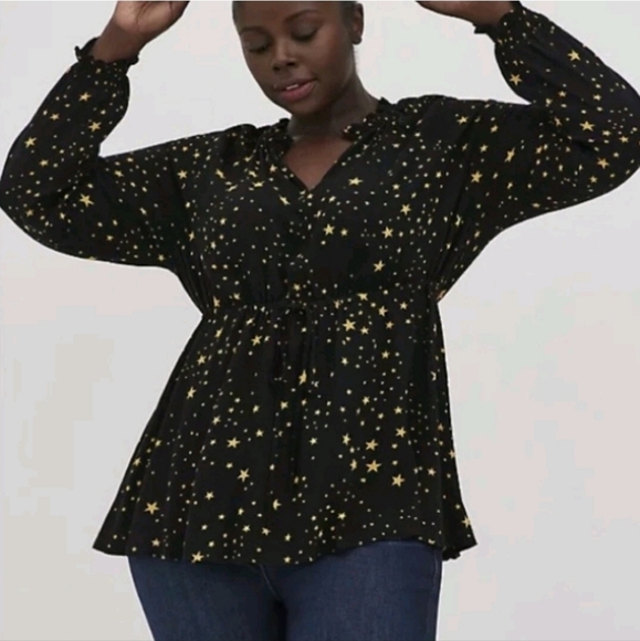 Torrid • Black Star Print Blouse - Picture 1 of 9